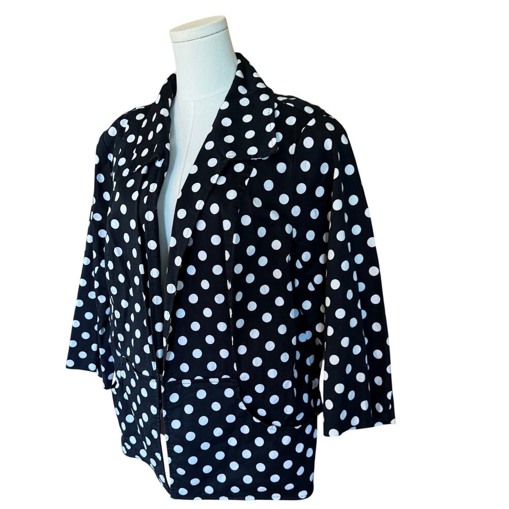 CJ Banks 1X Black Blazer White Polka Dots Lined Pockets - Picture 2 of 11